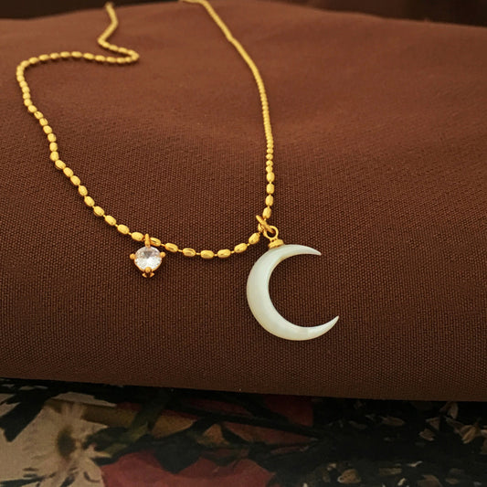 [DF]Copper plated real gold Korean simple moon design pendant necklace temperament niche trendy summer collarbone chain woman