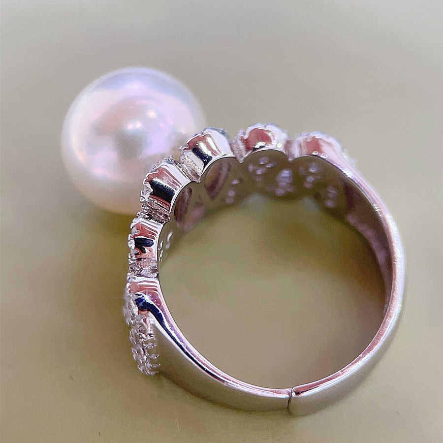 [DF]Élégance radieuse : bague serpent en argent avec perles Edison de 10 à 13 mm 