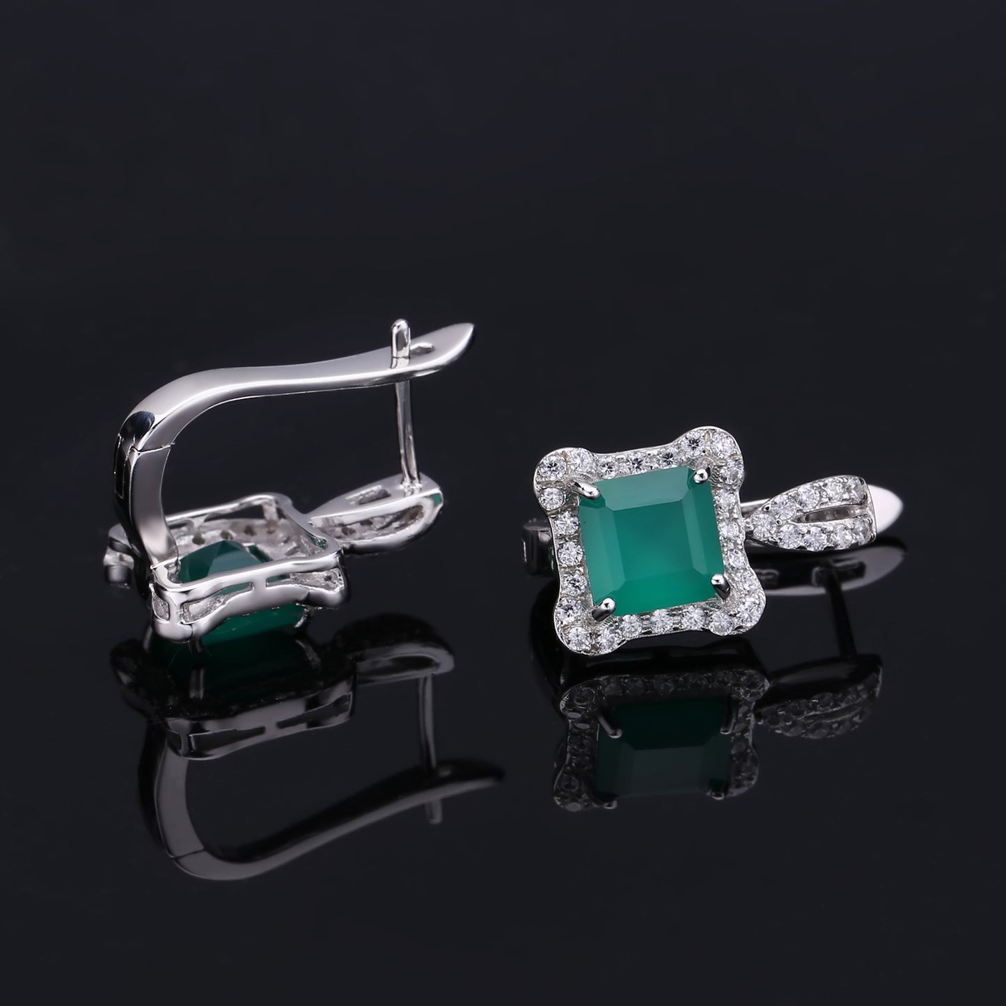 Pendientes de temperamento de ágata verde de piedra natural, pequeños pendientes de cristal con incrustaciones de gemas de colores y fragancia s925 en plata