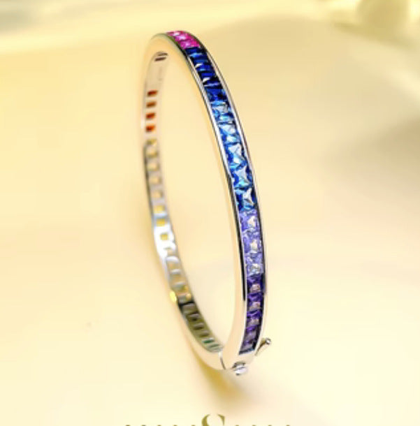 S925 all-over silver imitation colored gemstone retro gradient bracelet temperament light luxury jewelry bracelet