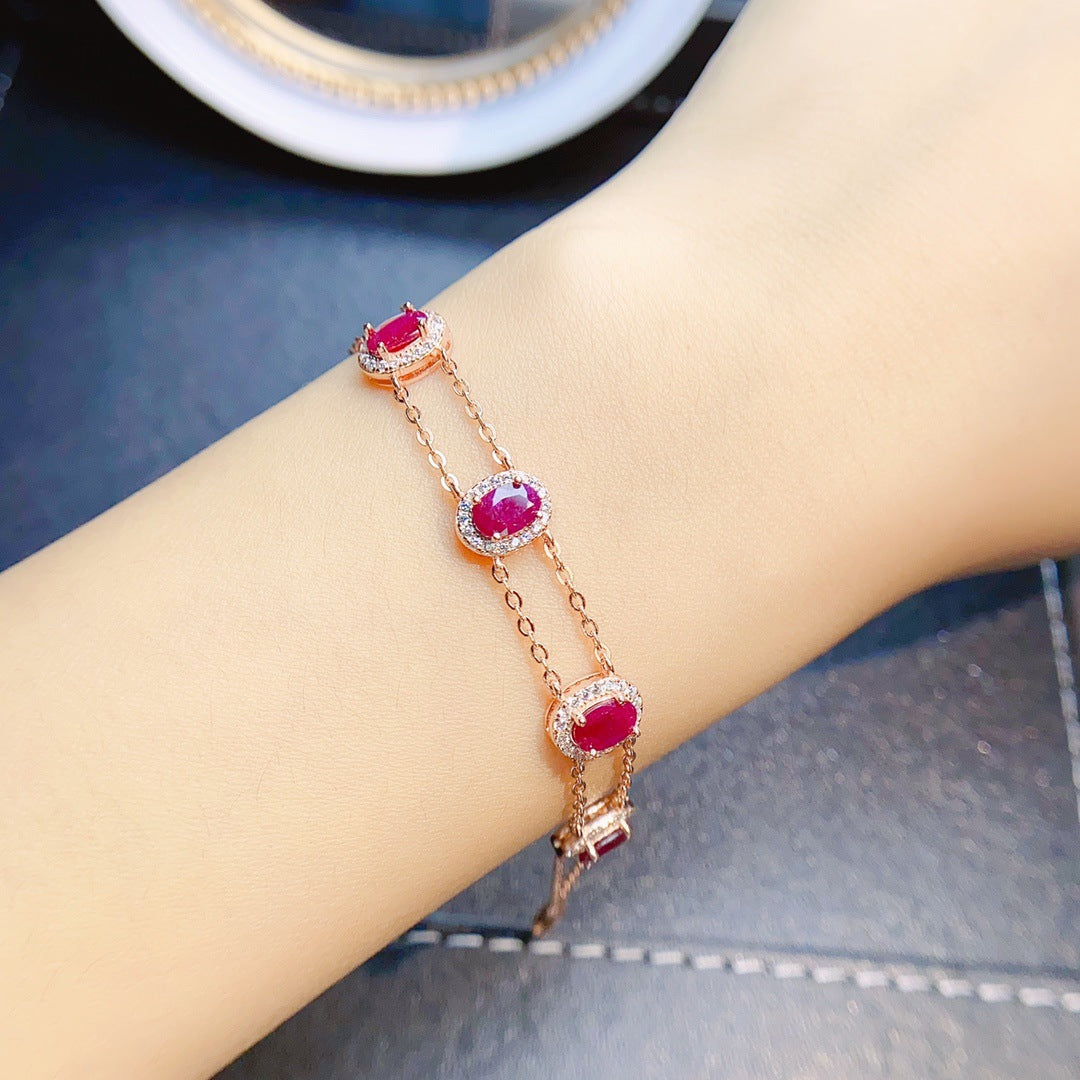 Natural ruby bracelet S925 silver inlaid main stone 4*6 selling