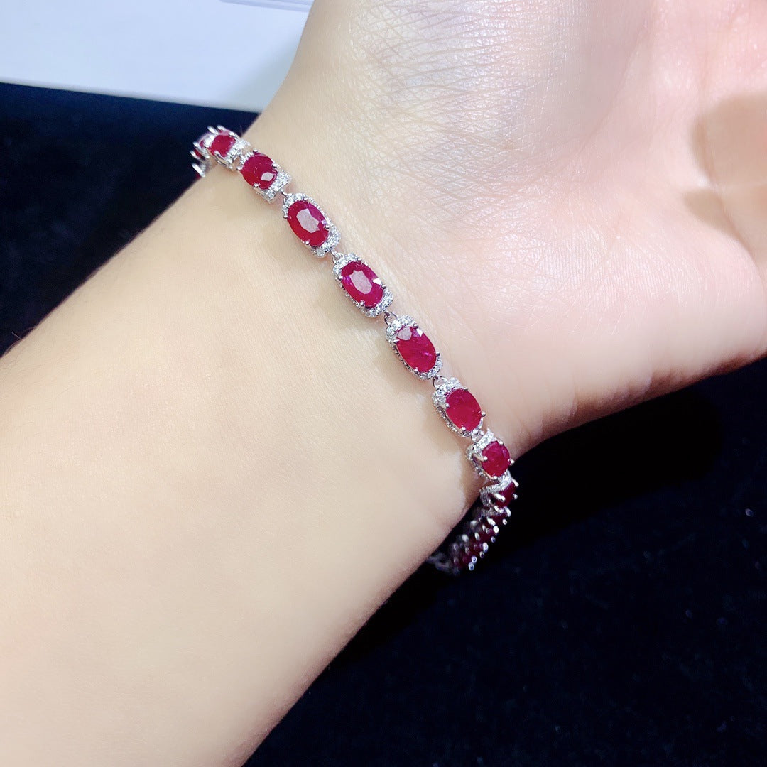 Natural ruby bracelet S925 silver inlaid main stone 4*6 selling