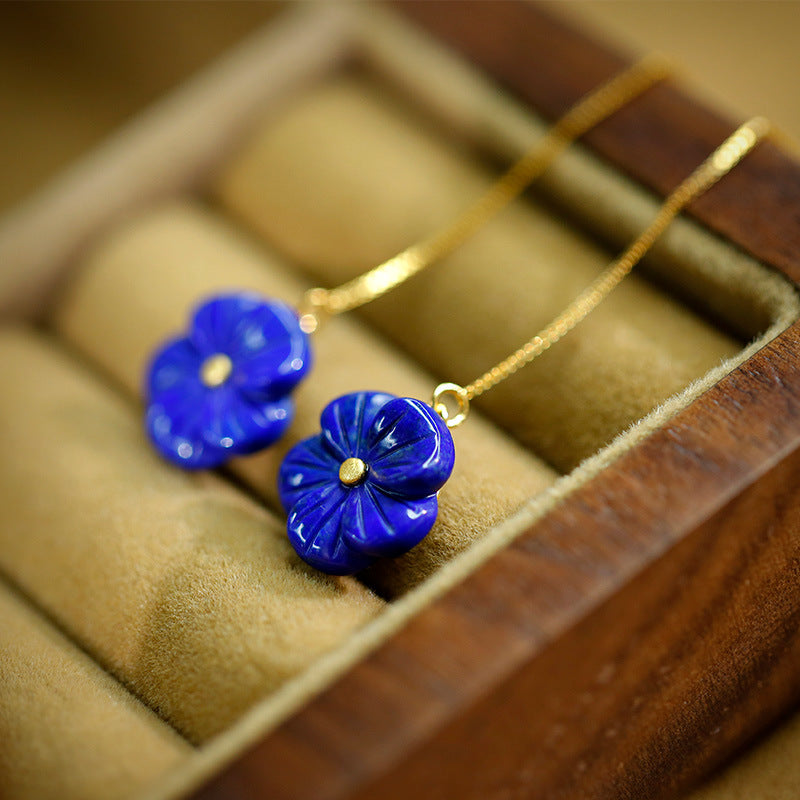 Boucles d'oreilles fleur de lapis-lazuli incrustées d'argent S925