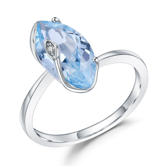 Light luxury personality natural topaz ring Fashion design sense S925 sterling silver inlaid natural gemstone ring