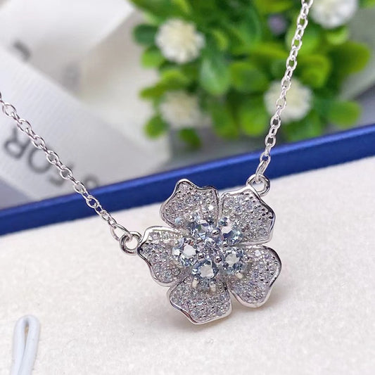 Pendentif aigue-marine naturelle pour femme, argent S925 incrusté seiko