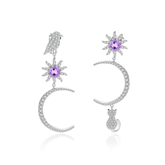 Boucles d'oreilles de style designer en argent s925 incrusté de pierres précieuses naturelles améthyste boucles d'oreilles