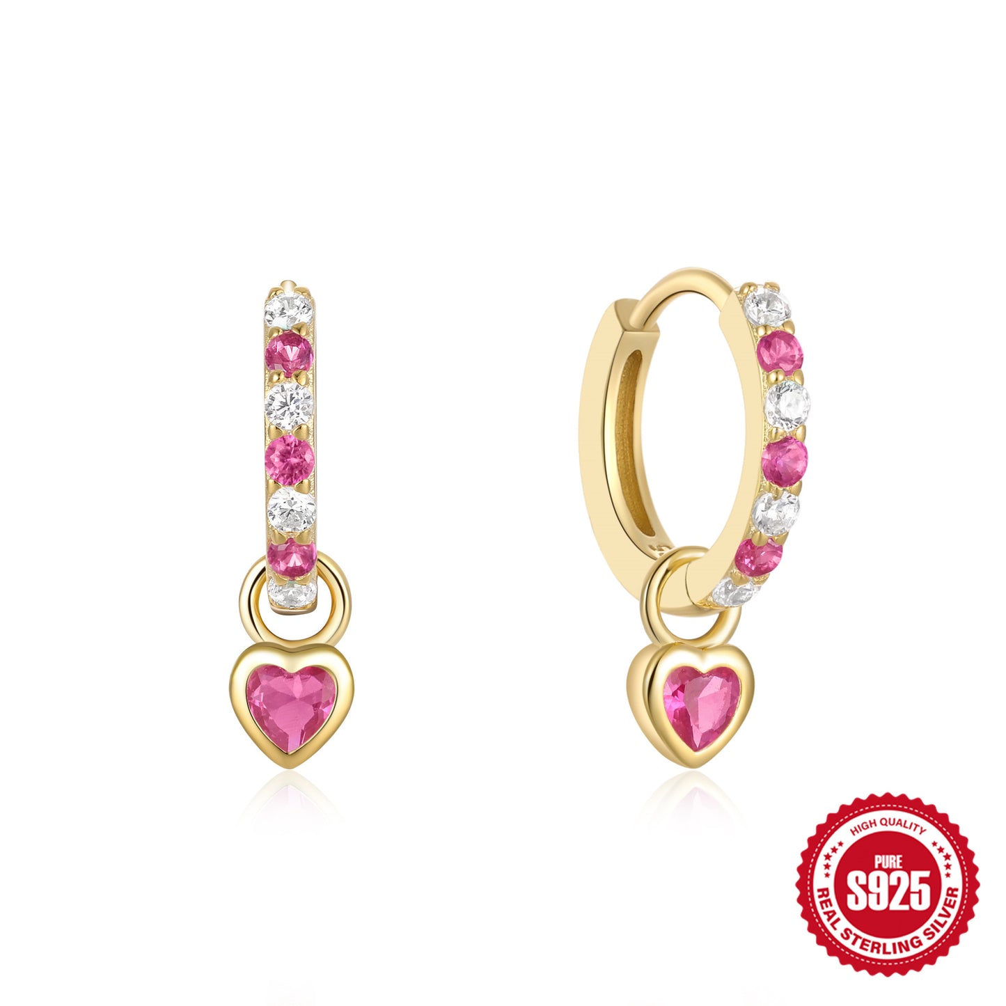 Boucles d'oreilles polyvalentes en argent sterling s925, style INS, en forme de cœur, cloutées de diamants roses