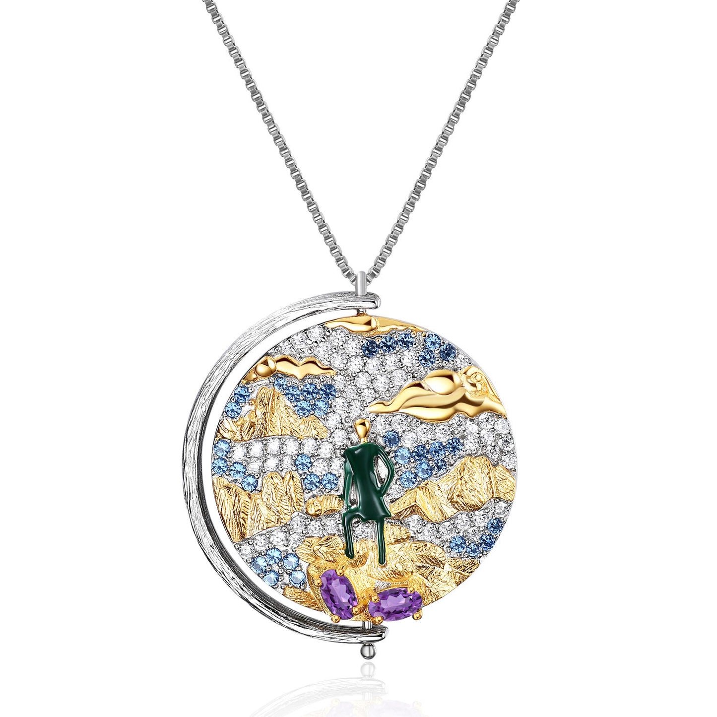 S925 silver inlaid colorful necklace pendant