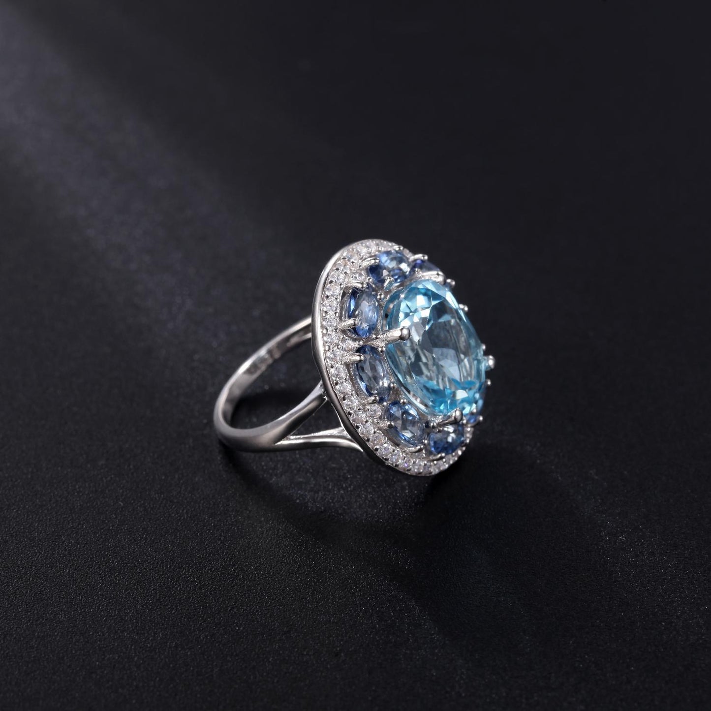 Bague en argent s925 incrustée de topaze colorée pour femme avec pierres précieuses naturelles