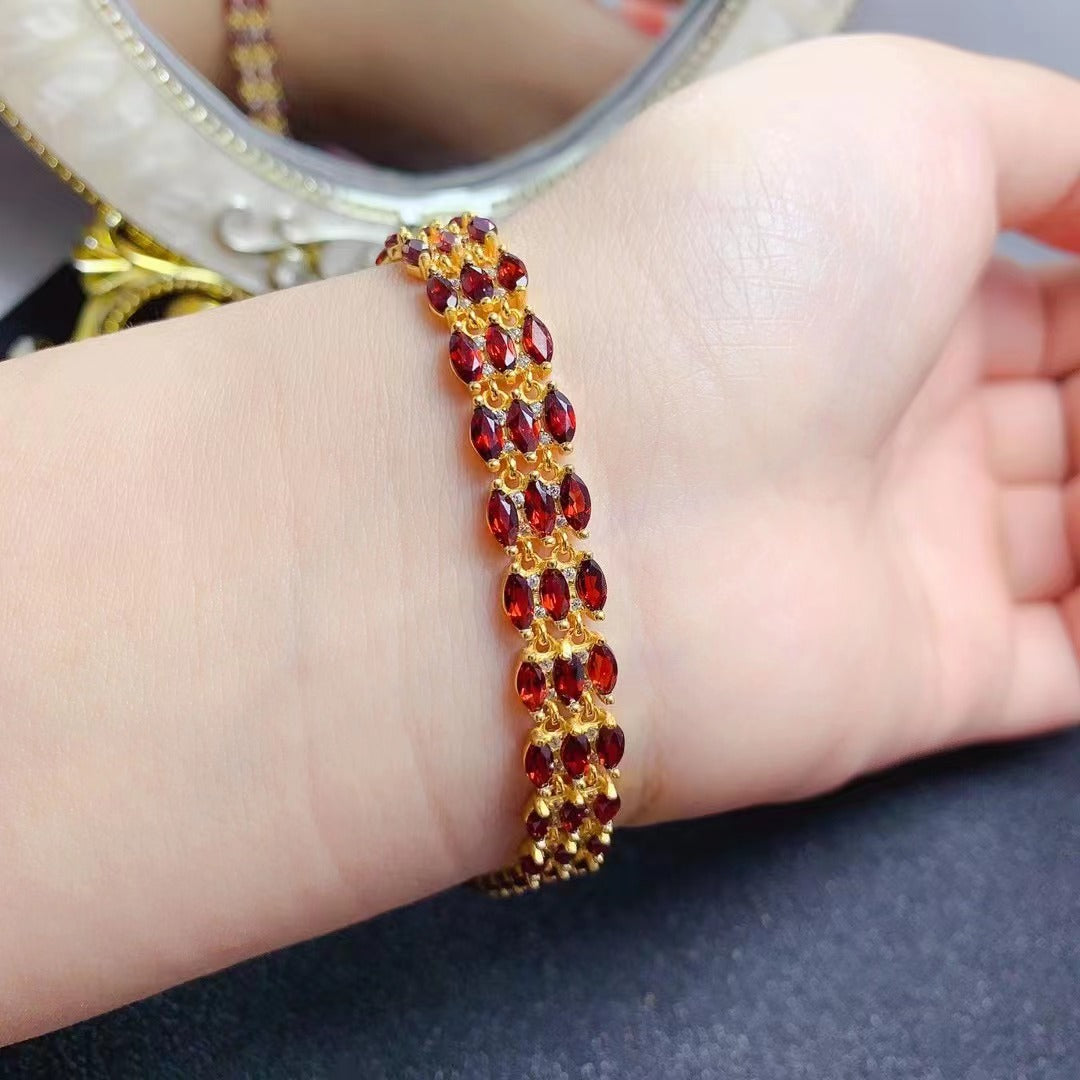 [DF]Luxurious Mozambique Garnet Bracelet - S925 Silver with Natural Red Almandine Garnet