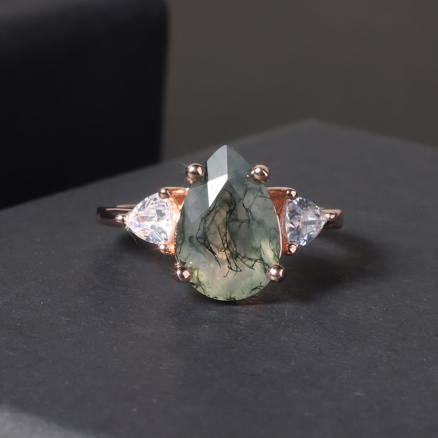 Anillo nuevo de ágata acuática natural bañado en oro de 18k y plata de ley 925