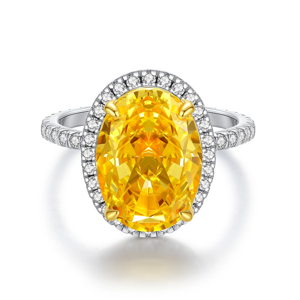 S925 Pure Silver Yellow Diamond Ring Women's Ice Flower 8A Zircon Ring Wedding Ring