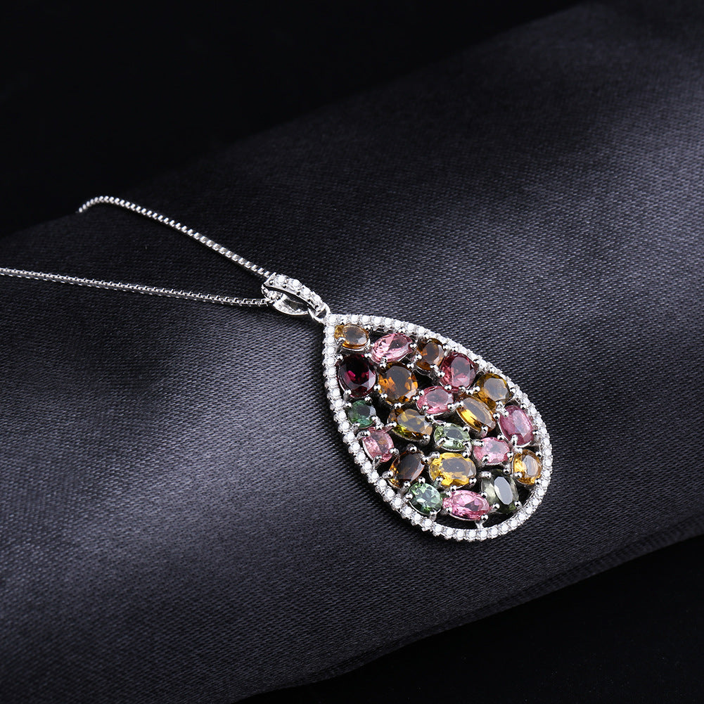 Natural tourmaline pendant necklace s925 silver fashion natural gemstone necklace