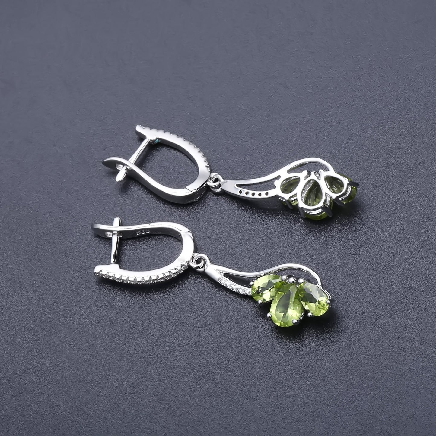 Boucles d'oreilles en olivine naturelle au design tendance en argent sterling s925 incrusté de boucles d'oreilles colorées naturelles