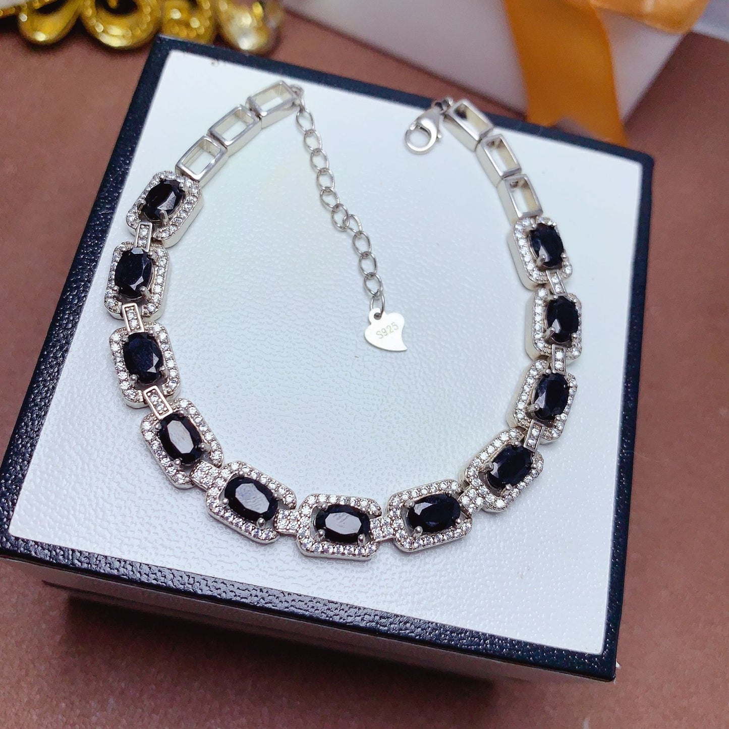 [DF]Collar de espinela negra natural en plata 925: ideal para compromisos, San Valentín y Navidad, regalo delicado para mujeres