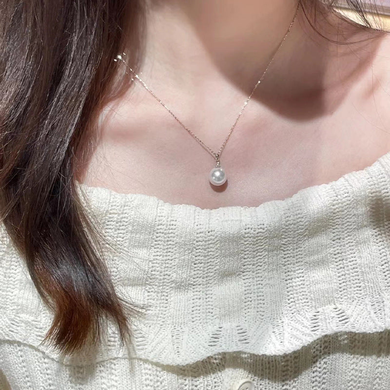 [DF]Geometric Zircon Accent Edison Pearl Pendant Necklace - 10-11mm