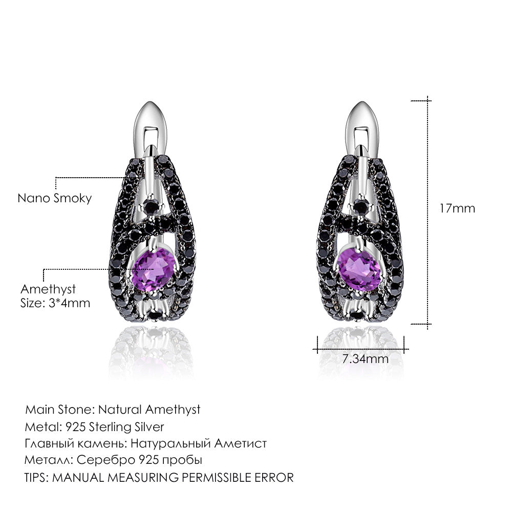 Natural amethyst earrings with 925 silver inlaid gemstone earrings