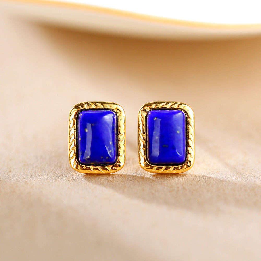 S925 silver-plated inlaid lapis lazuli south red agate square niche simple sterling silver female earrings