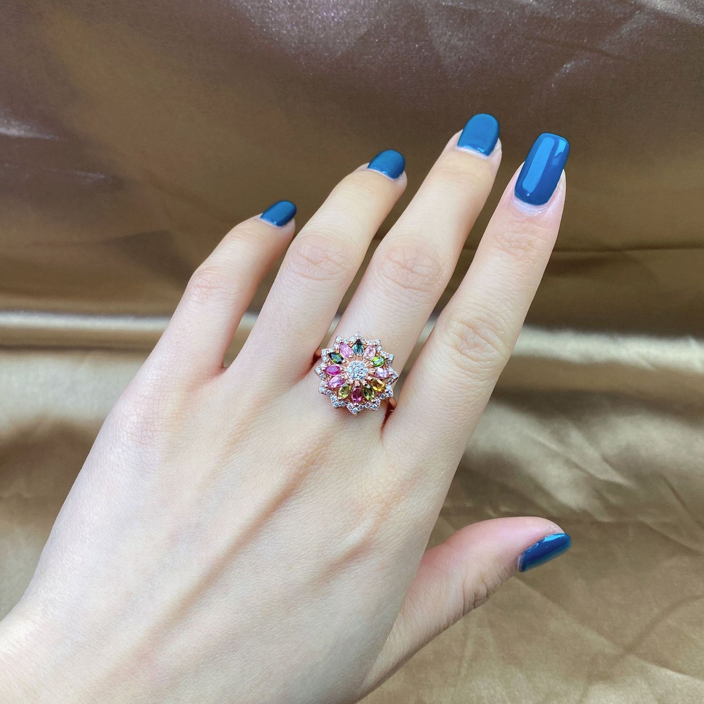 Bague de luxe en tourmaline naturelle, couleur bonbon, design de niche féminine, sens du luxe