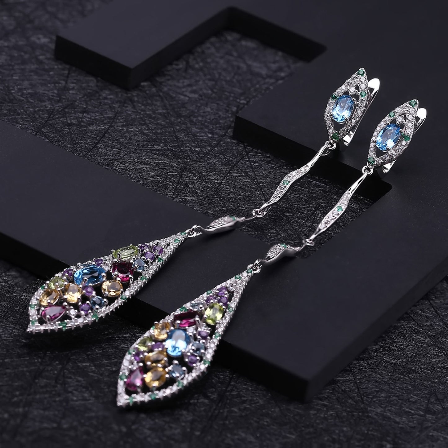 Long gemstone earrings with original jewelry accessories 925 silver inlaid natural color gemstone earrings and earrings