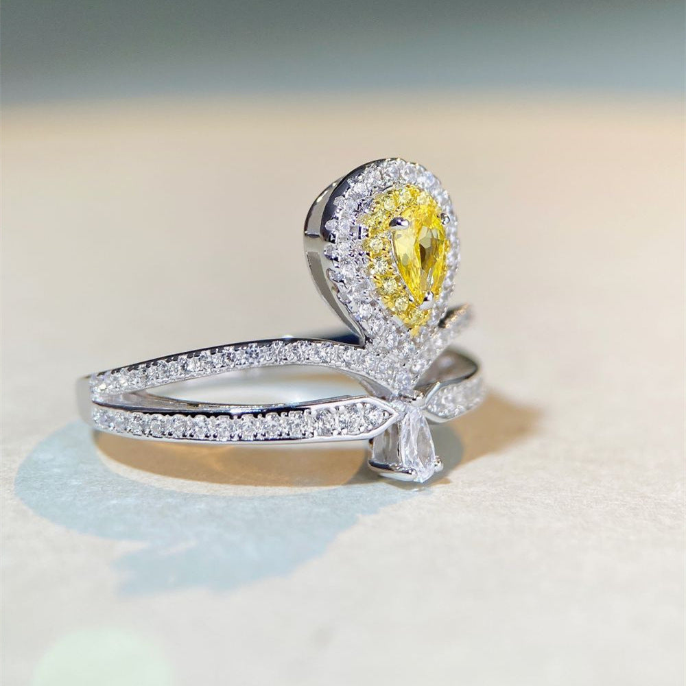 S925 sterling silver ring fashion Joker yellow diamond water drop ring