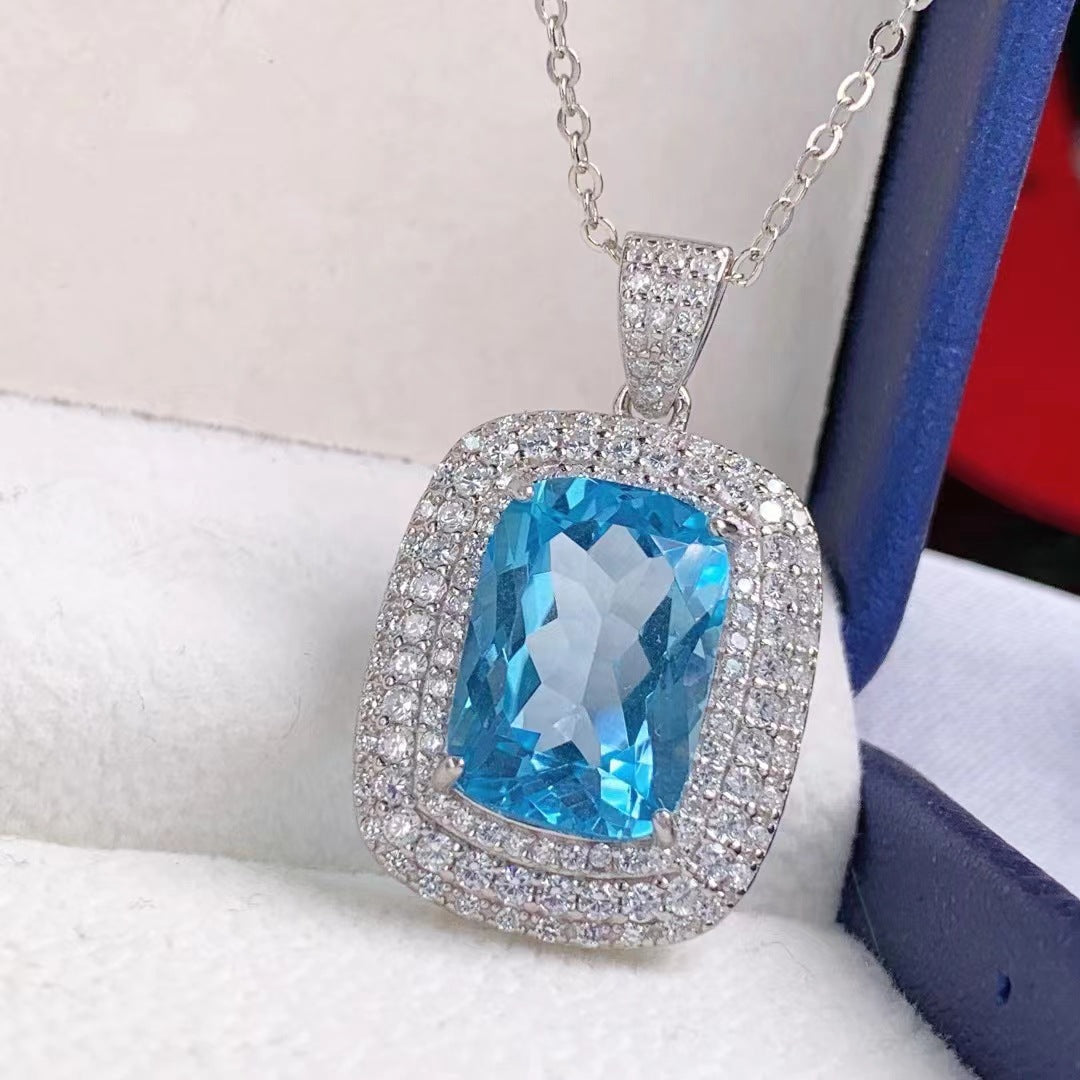 Topaz pendant S925 silver inlaid Topaz light luxury versatile women's pendant