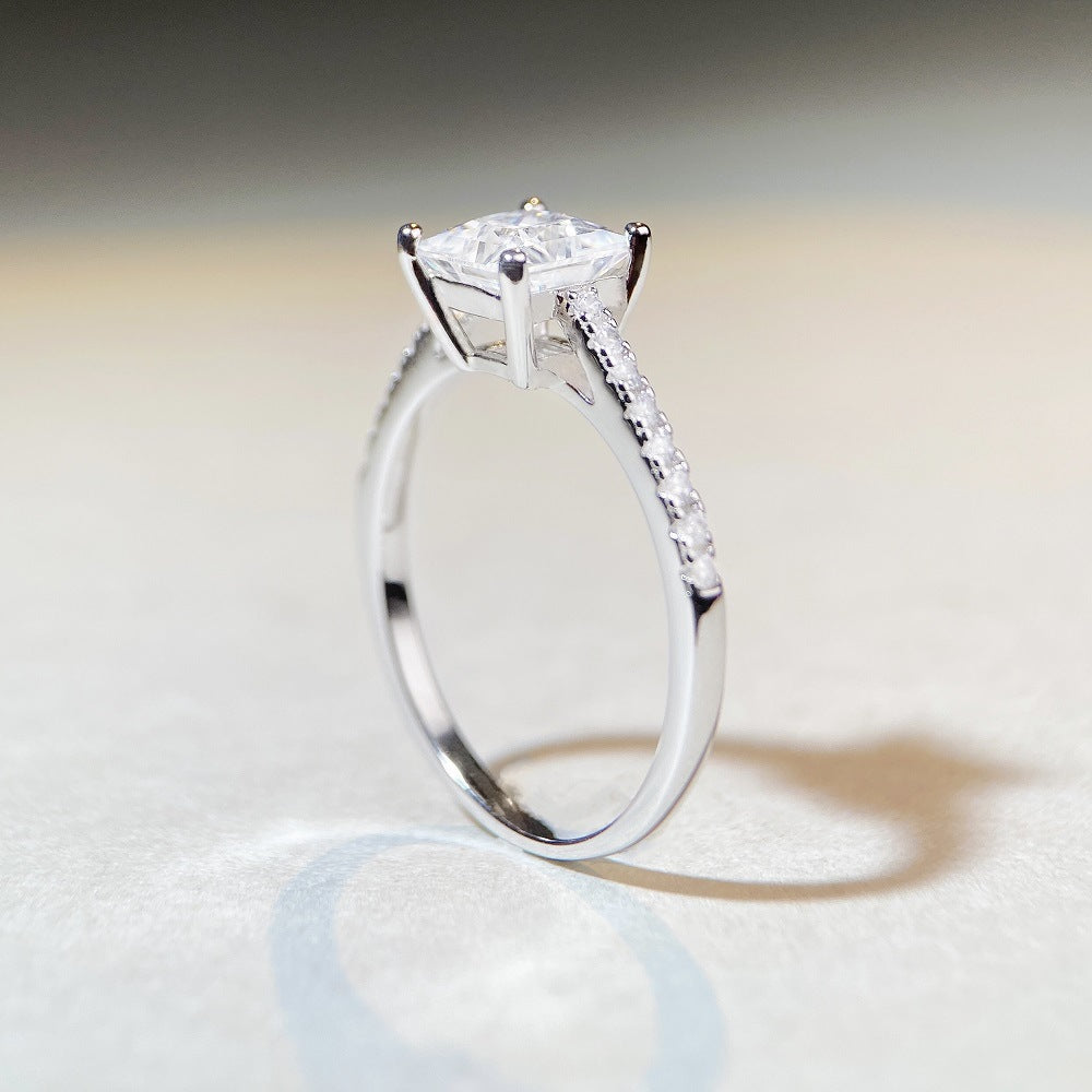 Bague carrée Moissanite pour femmes, en argent 925, bague en diamant à quatre griffes, Euro américain 6x6