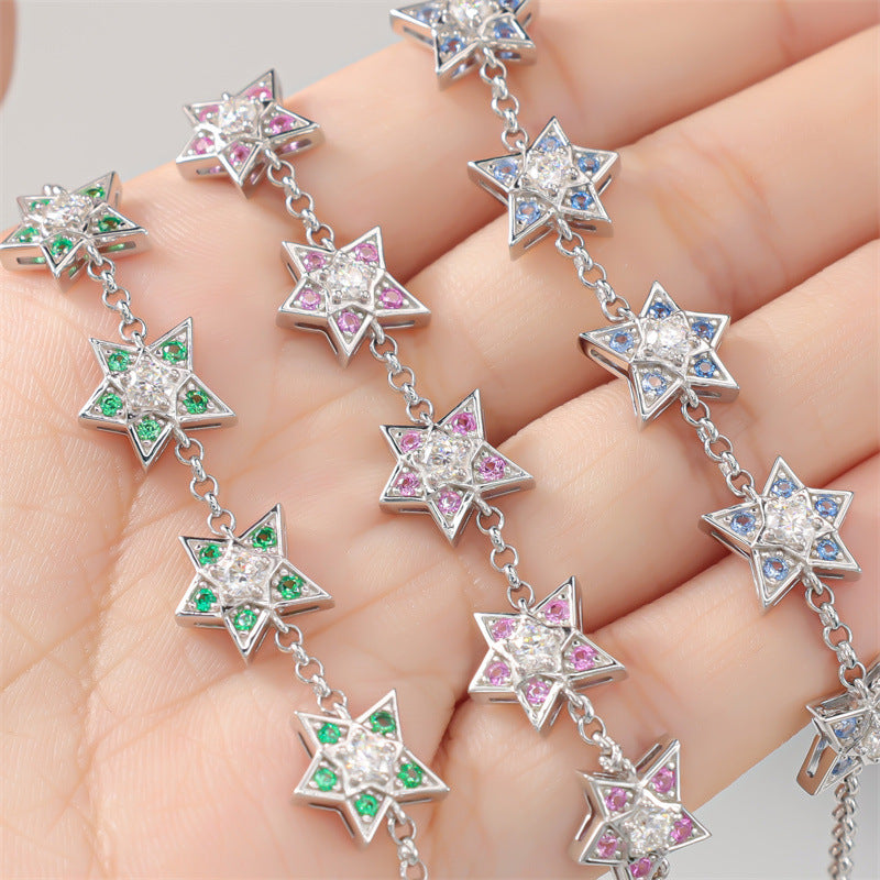 925 silver-studded gem five-pointed star bracelet