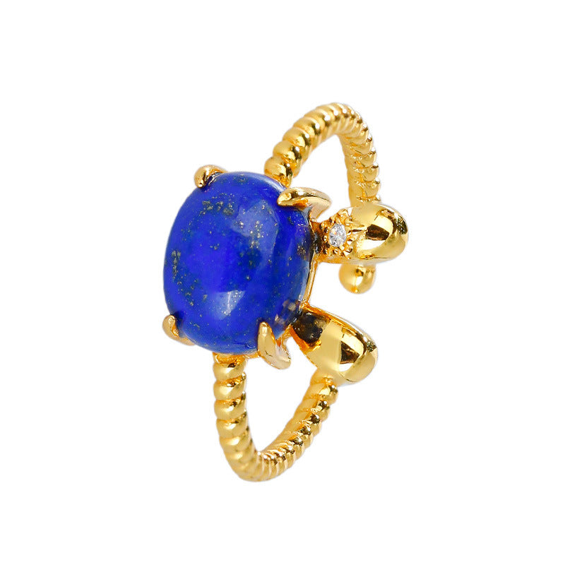 Bague lapin Lapis lazuli plaquée argent et or S925