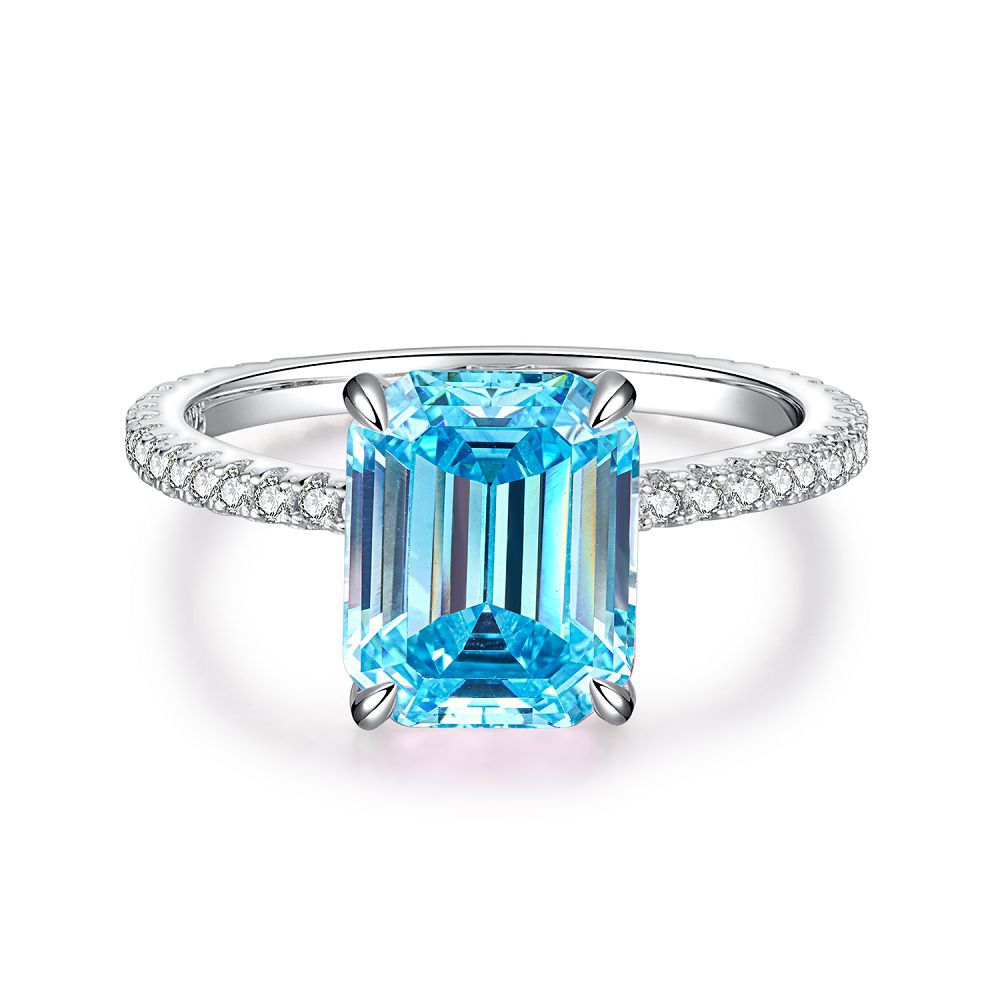 Bague coupe fleur de glace en argent S925, trésor bleu, Zircon, diamant à haute teneur en carbone, bague fleur de glace