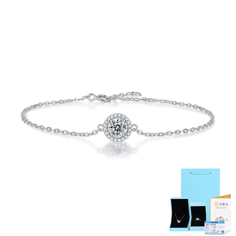 Bracelet S925 silver inlaid moissanite round bag bracelet simple temperament gift silver jewelry