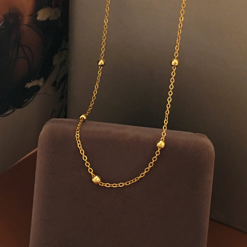 [DF]Gold Plated Japanese and Korean Simple and Fashionable Plain Chain Small Ball Necklace for Women's Personality, Temperament, and Popular Clavicle Chain