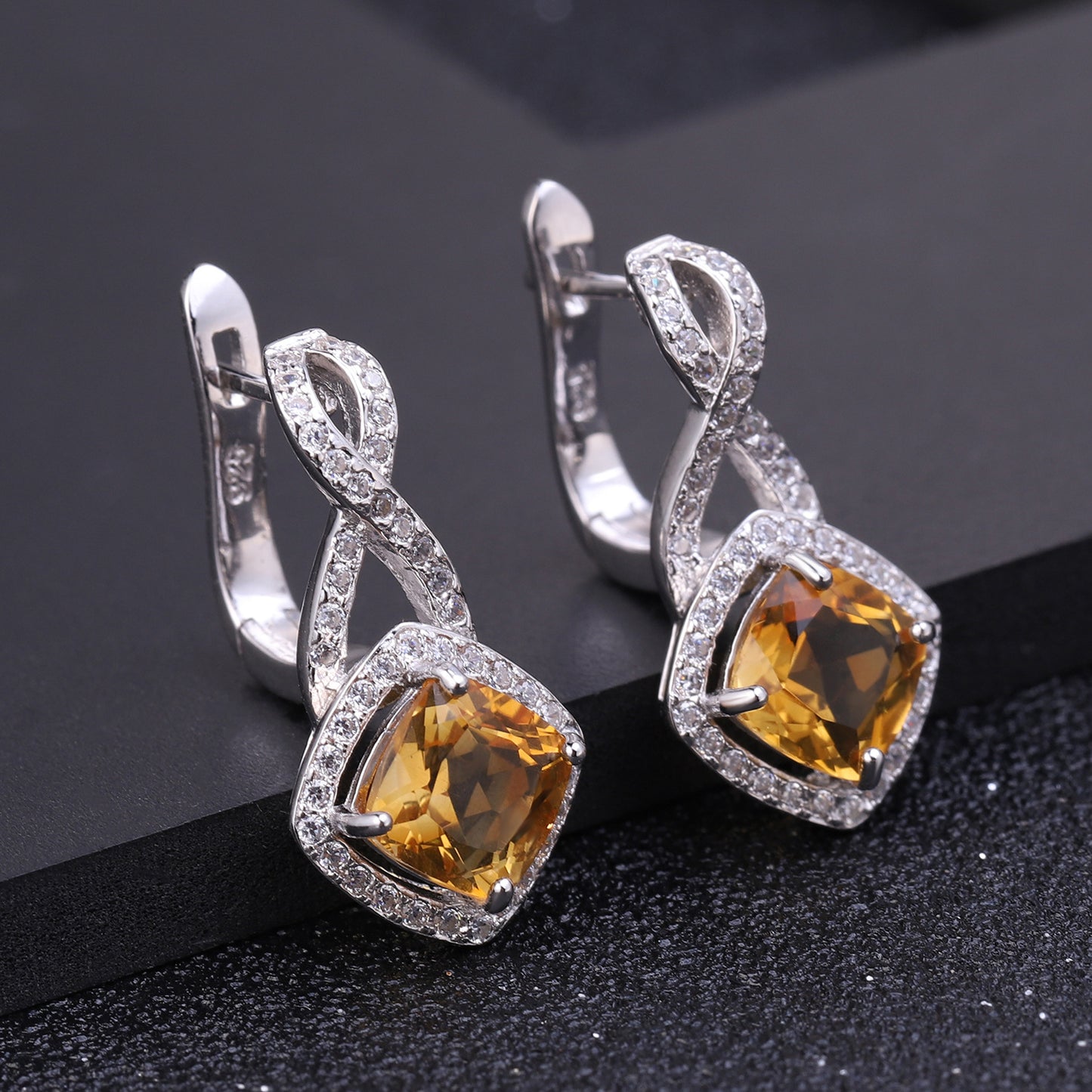 Boucles d'oreilles pour femmes en pierre naturelle et boucles d'oreilles en argent s925 incrustées de boucles d'oreilles en cristal jaune et boucles d'oreilles en pierres précieuses