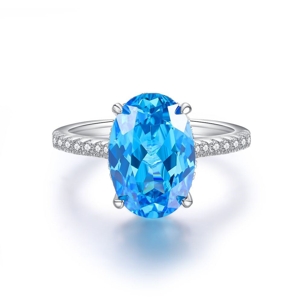 Bague coupe fleur de glace en argent S925, trésor bleu, Zircon, diamant à haute teneur en carbone, bague fleur de glace