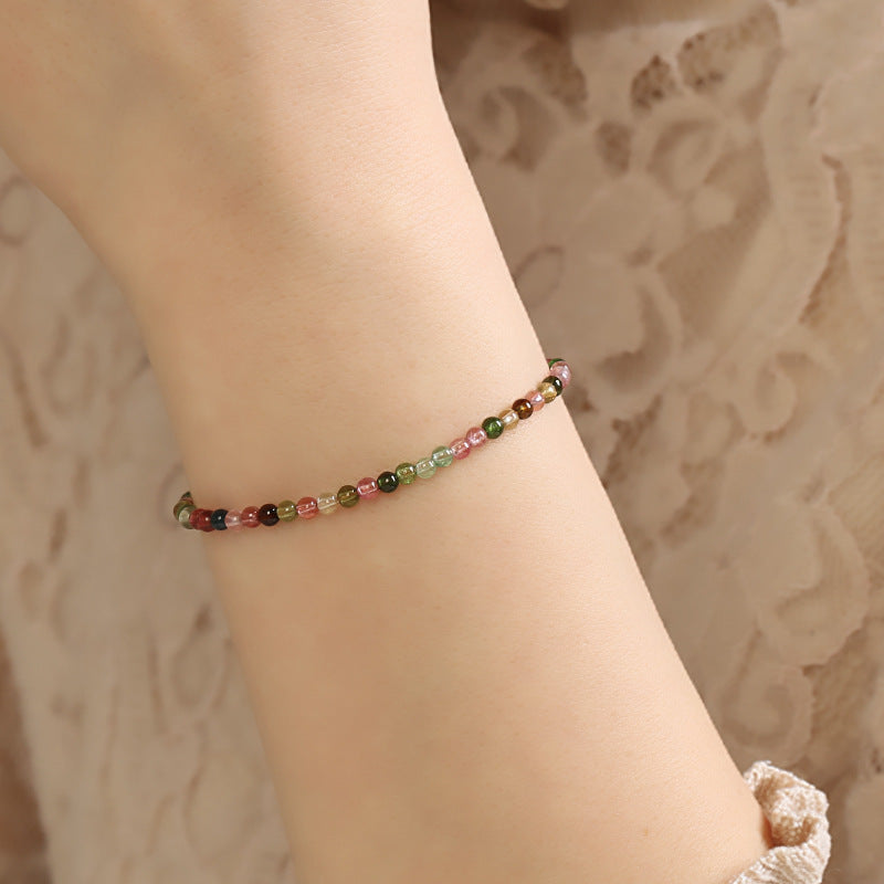 Natural Rainbow Tourmaline bracelet women&#039;s single crystal bracelet fashion simple bracelet