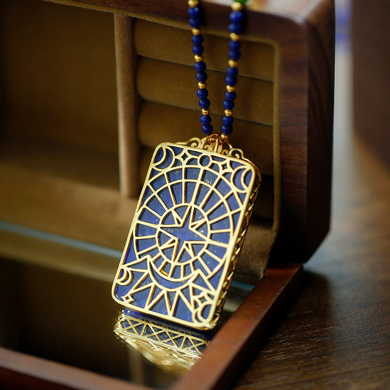 S925 Silver Plated Gold Inlaid with Natural Lapis lazuli Wushi Brand Bead Chain