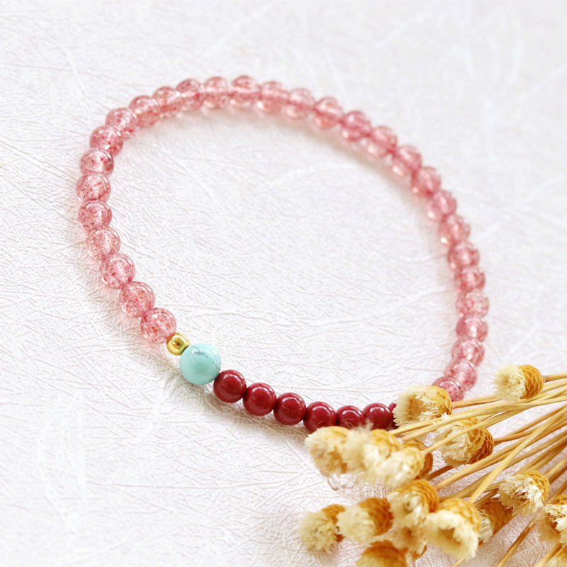 Natural strawberry crystal bracelet with cinnabar turquoise fashion bracelet.