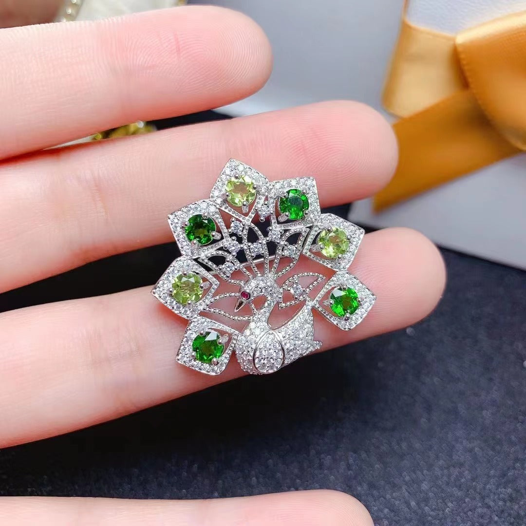 Nuevo broche colgante de doble propósito en plata 925 con peridoto natural y diópsido, broche para collar con entrega gratuita