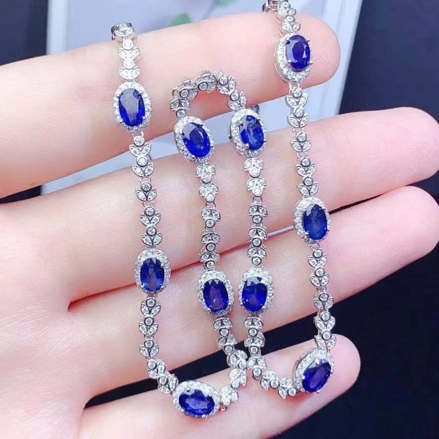 Natural sapphire necklace choker clavicle chain pendant