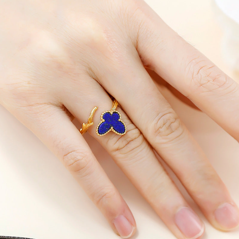 S925 Silver Plated Gold Inlaid Lapis lazuli Ring Butterfly Ring Opening