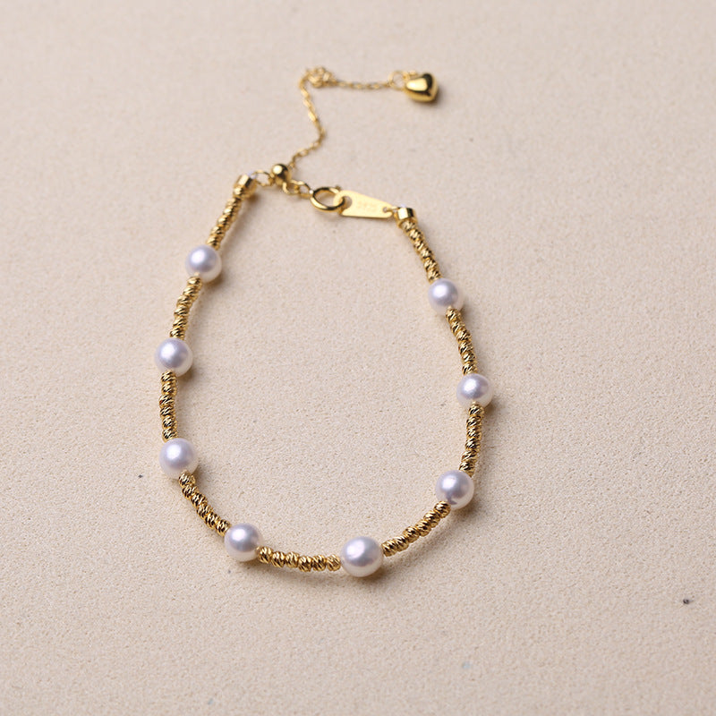 [DF]S925 Sterling Silver Starry Pearl Bracelet, Natural Freshwater Pearls, French INS Style