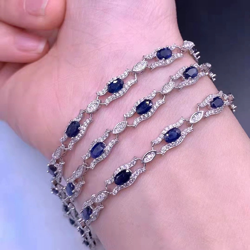 Natural Sapphire Bracelet Inlaid with Classic Women's Jewelry S925 Silver Simple Live Network Hot Sale