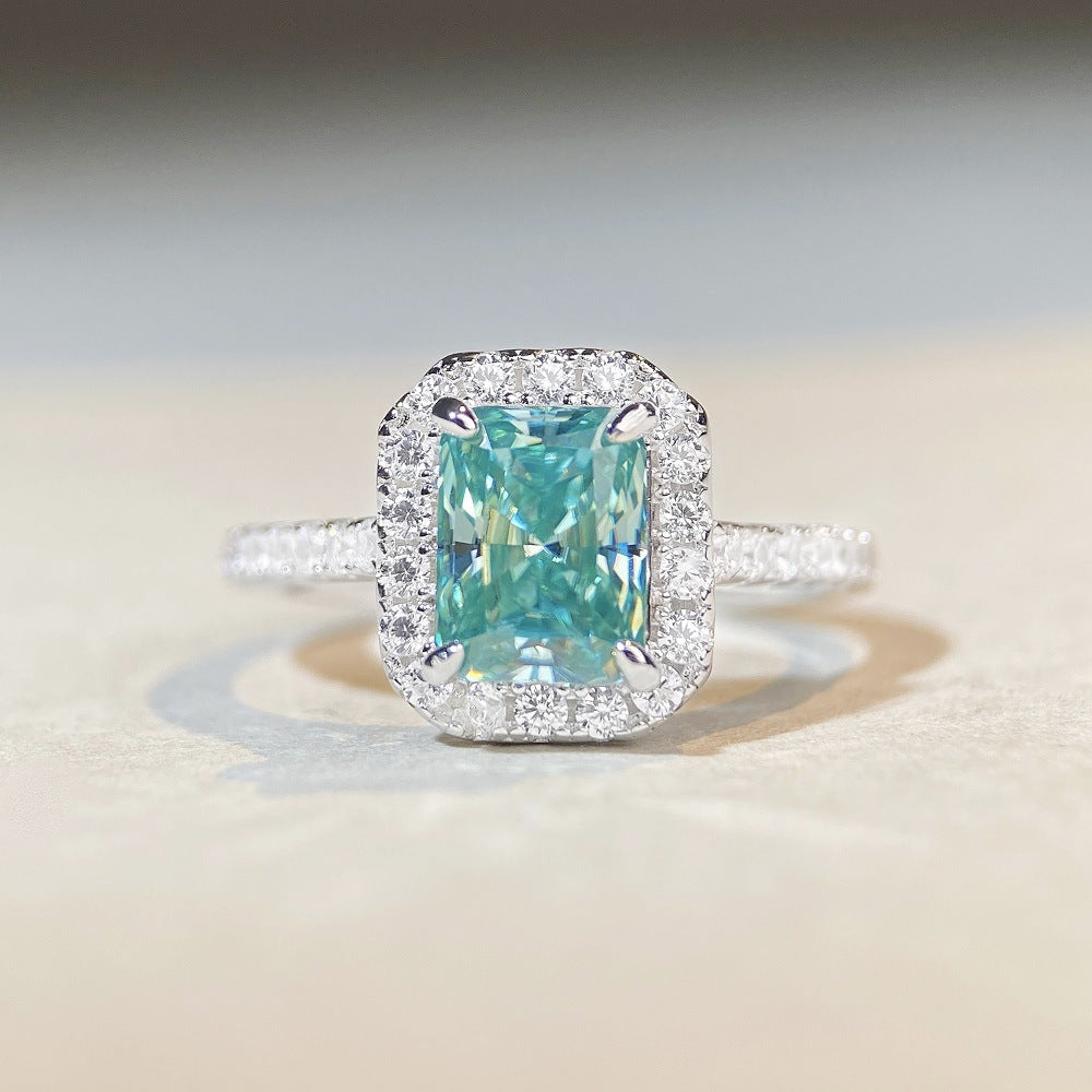 [DF] Bague Moissanite Girl 2 Clare Dean Che Mo Sang Bague Palaiba Bague carrée vert menthe