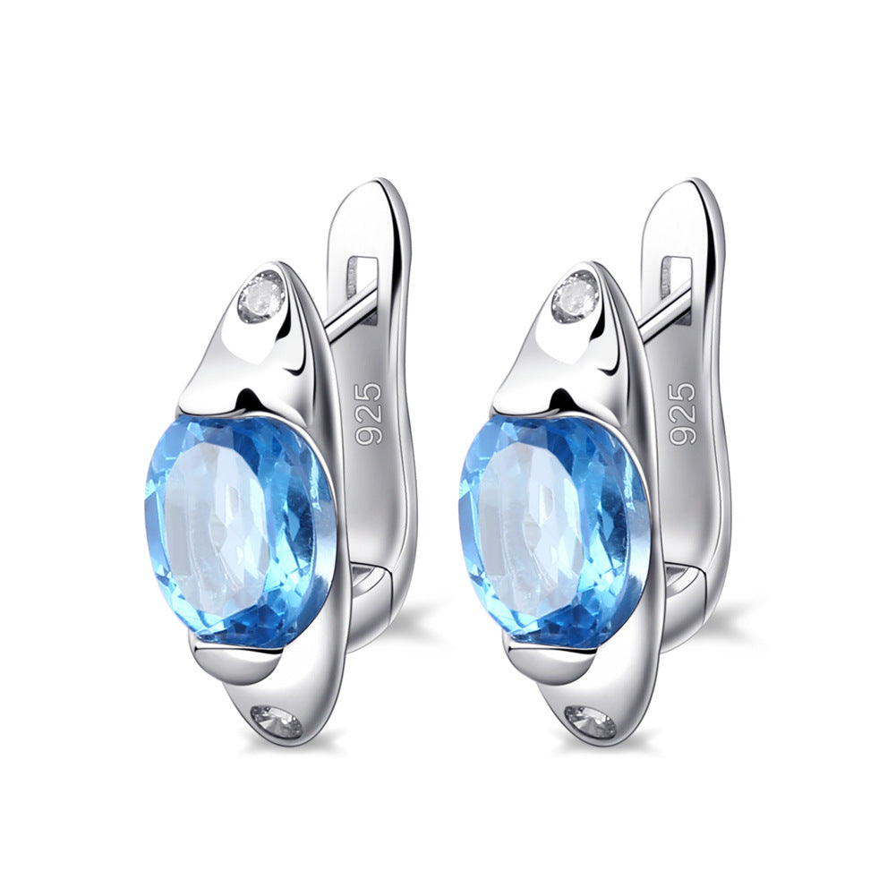 Fashionable and minimalist natural stone earrings s925 silver inlaid colored gemstone earrings and earrings