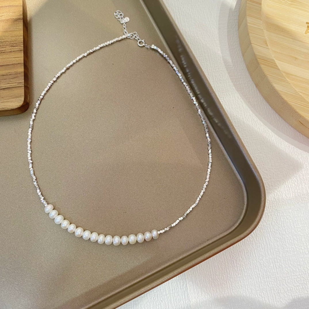 Irregular Silver Nugget Pearl Necklace - Elegant Silver Elegance for Collarbone Accessorizing