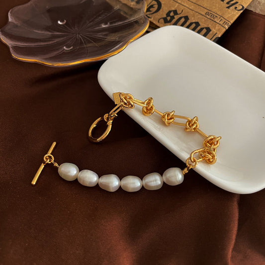 [DF]Korean Style Knot Chain Bracelet Personalized Creative Splicing Design Pearl Bracelet Retro Fashion Handicraft