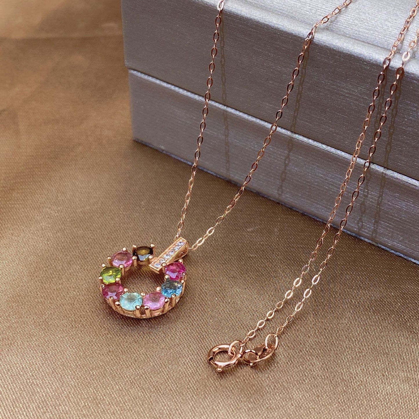 Donut macaron candy color tourmaline pendant women's versatile simple ins style necklace 925 silver color treasure necklace