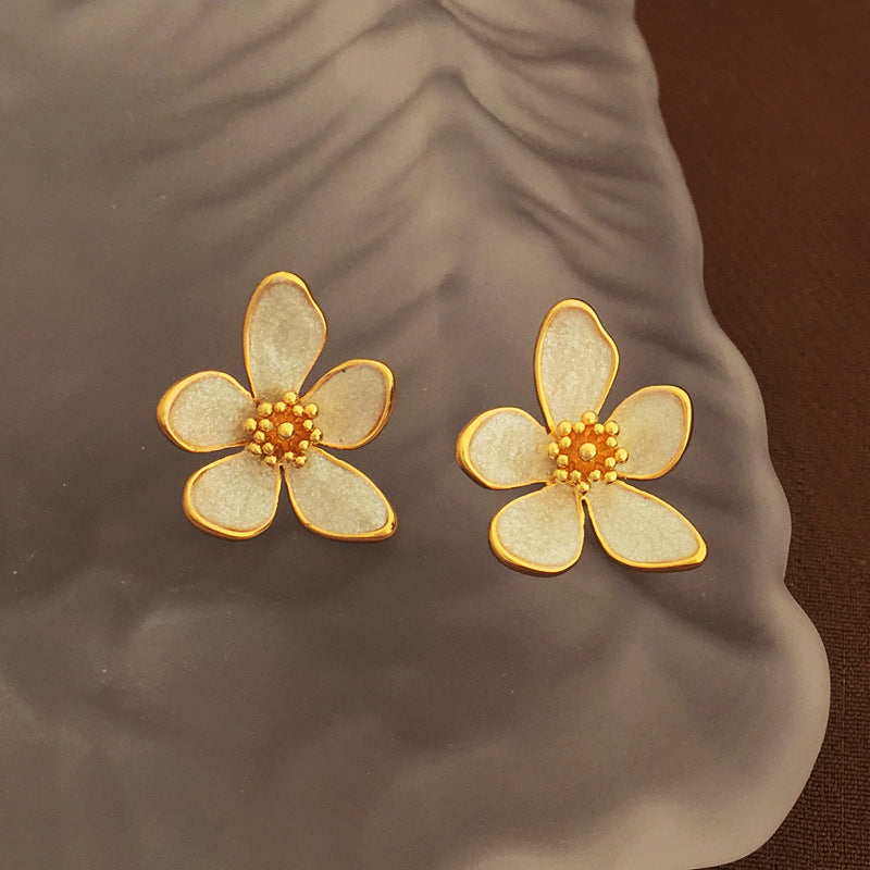 [DF]Copper plated gold S925 silver needle Korea fairy flower earrings ins wind small fresh earrings temperament earrings