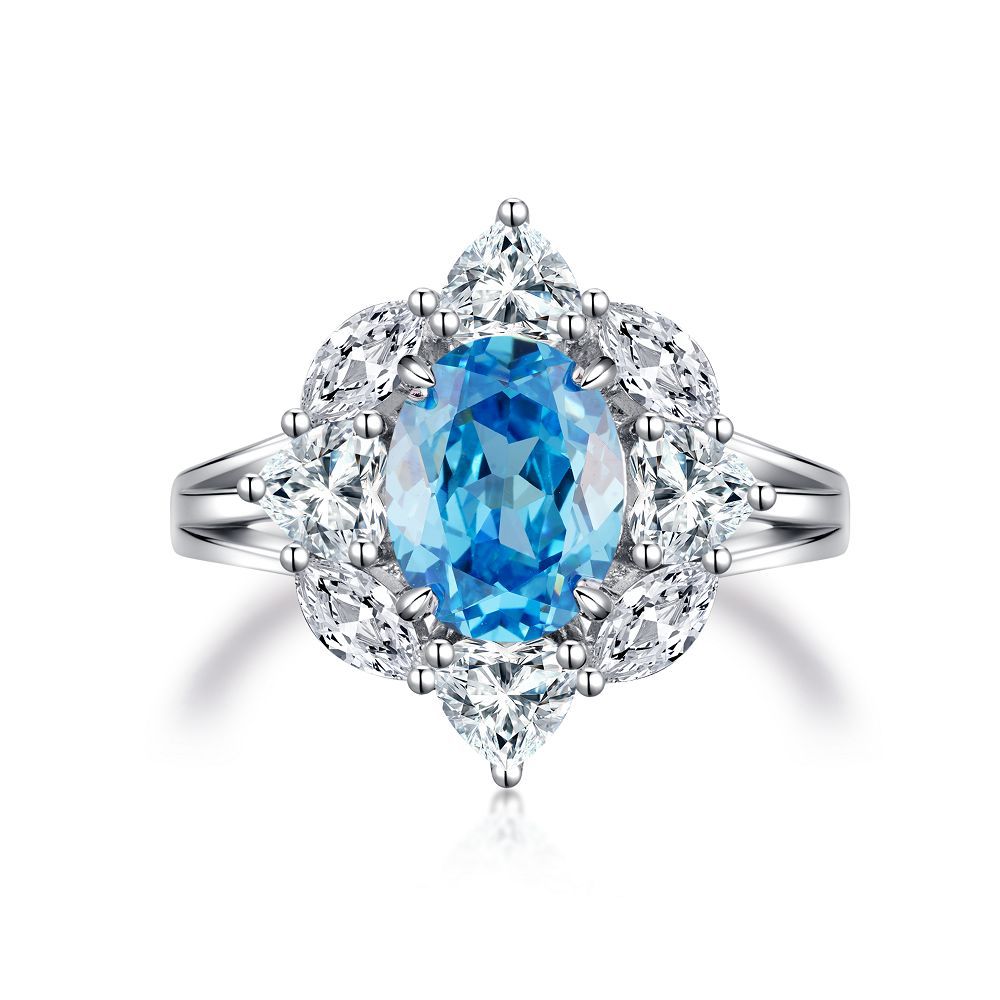 Bague coupe fleur de glace en argent S925, trésor bleu, Zircon, diamant à haute teneur en carbone, bague fleur de glace