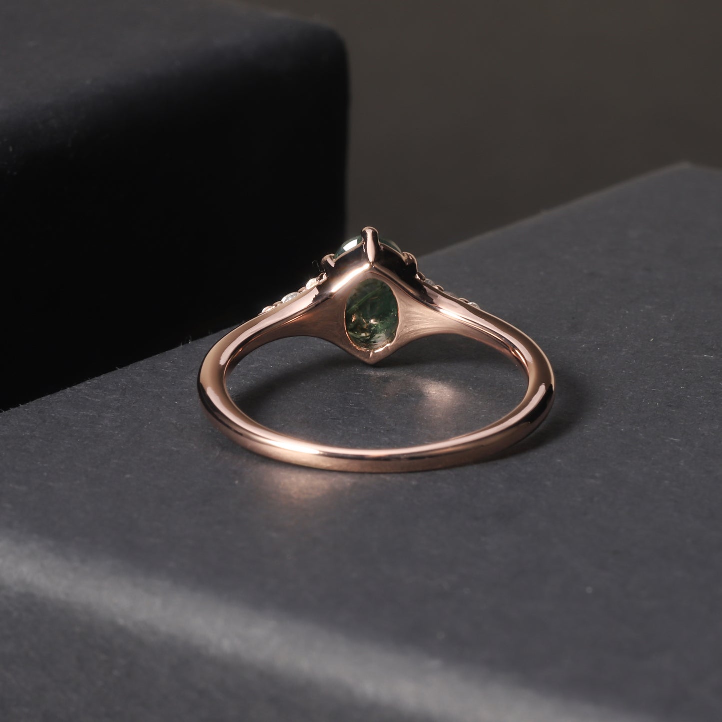 Anillo de ágata acuática natural bañado en plata de ley 925 con gema de oro rosa de 18 quilates